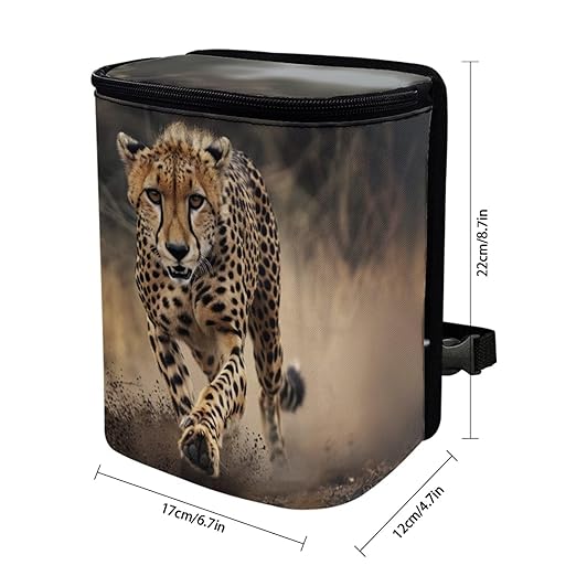 DISNIMO Cool Cheetah Car Trash Can Easy-to-Install Car Accessory Interior, Leak-Proof Car Garbage Can Bin Organizer Storage Bag for the Back Seat of Any Cars, Sedans, SUVs & Trucks