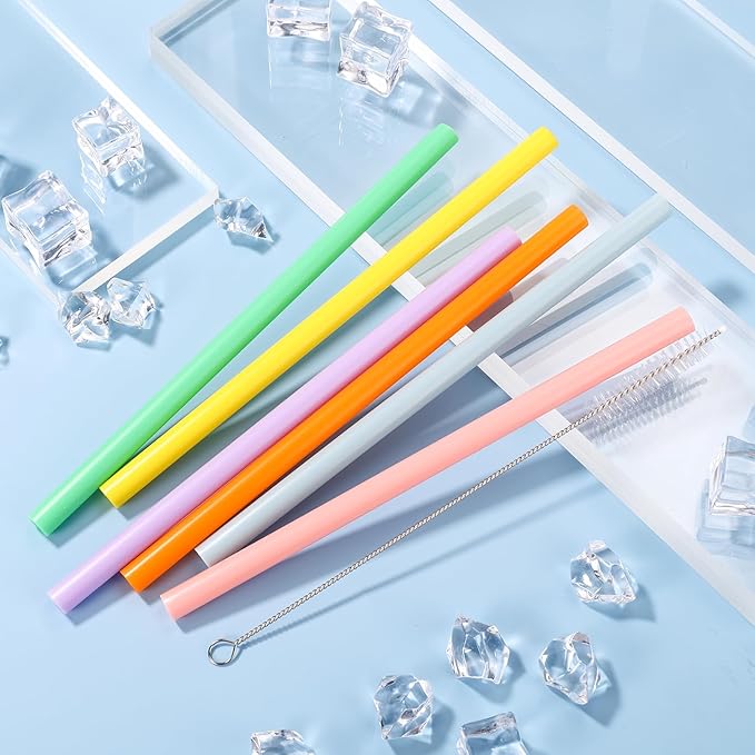 6pcs Replacement Straws for Owala, Reusable Plastic Straws with Cleaning Brush Tumbler Accessories Parts for Owala FreeSip Insulated Water Bottle 24oz 32oz (6 Colors)