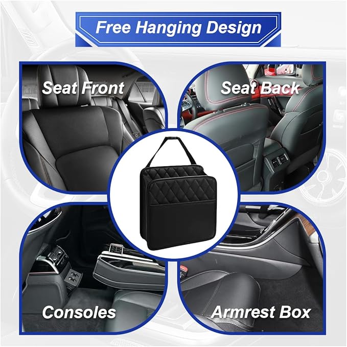 Car Back Seat Organizer, Waterproof Leather Automotive Backseat Hanging Bag with Cup Holders, Large Capacity Car Trash Can, Vehicle Travel Accessories for Most Vehicles (2PCS/Black)
