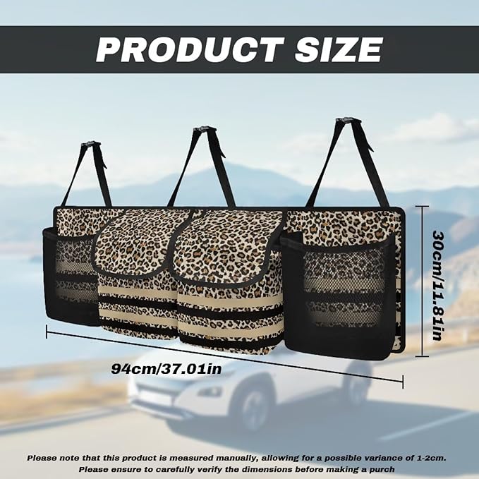 SEANATIVE Brown Leopard Stripes Car Trunk Organizer and Storage, Hanging Organizer for SUV, MPV, Waterproof, Cargo Storage Bag with 4 Pockets, Car Interior Accessories for Men &Women