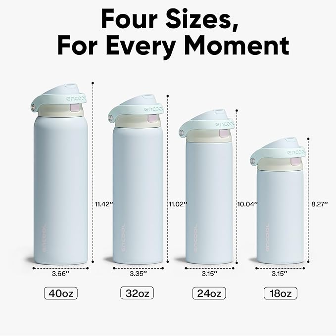 ENCOOL Leakproof Insulated Water Bottle with Straw Dual-Sip Water Bottle Bag-Safe Design for Work, Commute & Gym – Keeps Drinks Cold All Day, 32 oz, Powder Blue