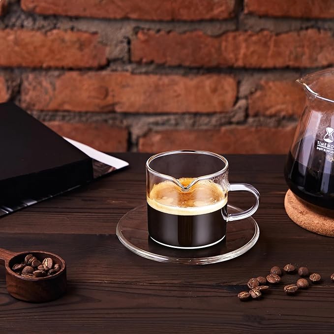 Espresso Cups, Set of 4, Glass Coffee Espresso Cups with Pour Spout, 4 oz, Clear, Dishwasher Safe