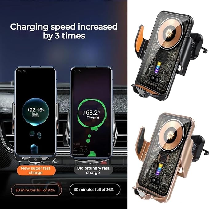 Chirsfairy 66W Fast Car Wireless Charger, 2024 New 66w Car Navigation Support Frame, Super Fast Charge Car Phone Holder, Automatic Clamping Induction Car Mobile Holder, Charging Phone Holder(Black)