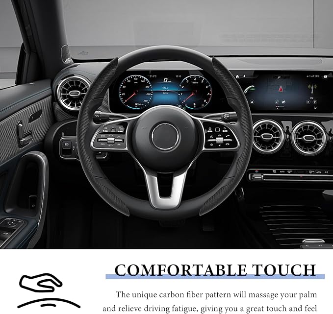 2 PCS Car Steering Wheel Cover, Anti-Skid Carbon Fiber Segmented Steering Wheel Protector, Anti-Slip Wheel Wrap Protective Cover for Most Cars Trucks SUVs, Car Accessories (Black)