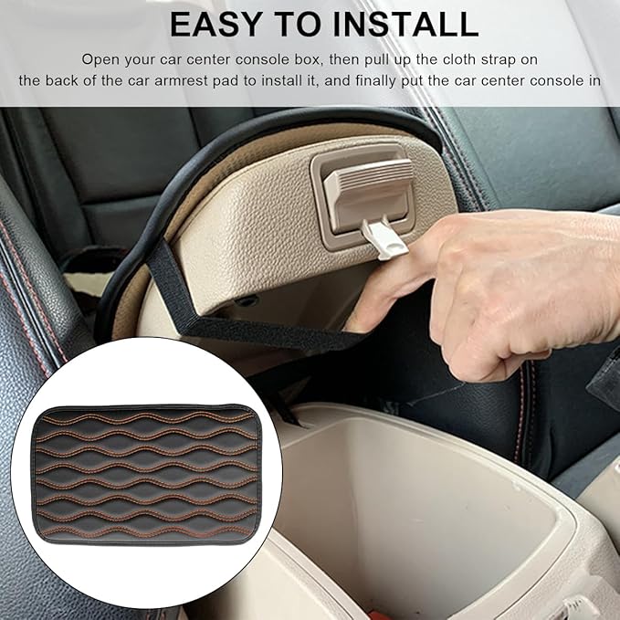 Car Center Console Cushion Pad, 12.48×7.40 Inches Waterproof Car Armrest Seat Box Cover, Comfortable PU Leather Vehicle Armrest Cover Protector, Car Decor Interior Accessories (Black+Orange)