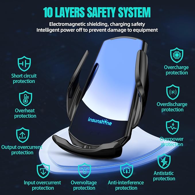 Wireless Car Charger, MAX 15W Fast Charging Auto Clamping, Sensing Phone Holder Mount, fit for iPhone 16 15 14 13 12 Pro Max Xs X, Samsung Galaxy S24 Ultra S23 S22 S21 S20 Note20 (2-Black)