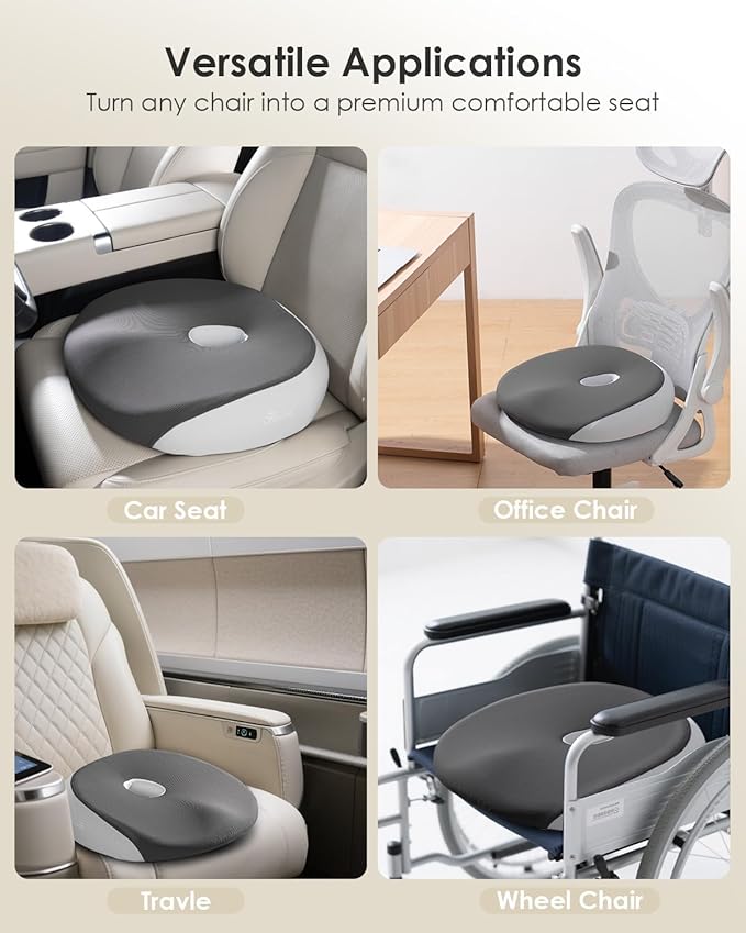FLORICH Large Car Seat Cushion for Long Sitting, Ergonomic Memory Foam Driving Seat Cushion for Back & Sciatica Pain Relief, Non-Slip Washable Seat Cushion for Car, Driver, Office-Gray