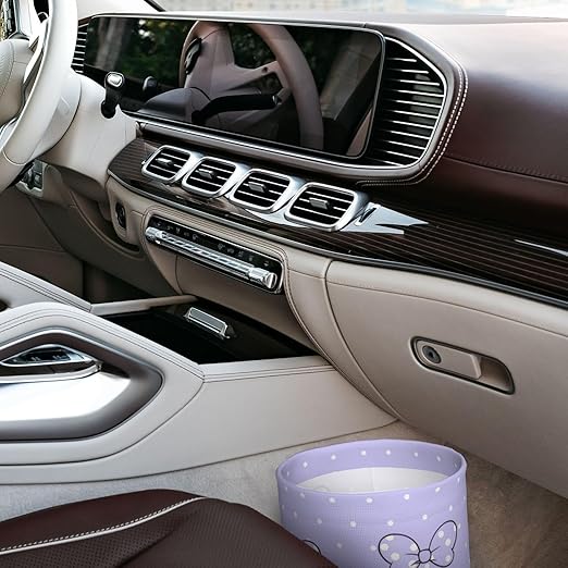 Cute Purple Bow Dots Car Trash Can Garbage Cans Foldable,Small Hanging Car Organizer Storage Bag Leak Proof, Auto Back Seat Trash Bin Universal for Truck, SUV, Outdoor Travel
