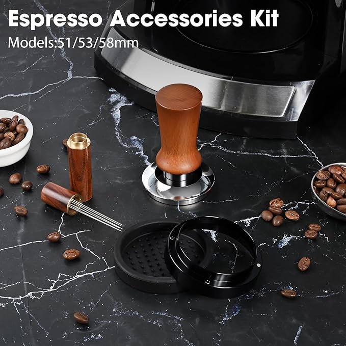 51mm Spring Loaded Espresso Tamper Kit with WDT Tool Dosing Ring and Tamping Mat for 51mm Portafilter Home Coffee Machines