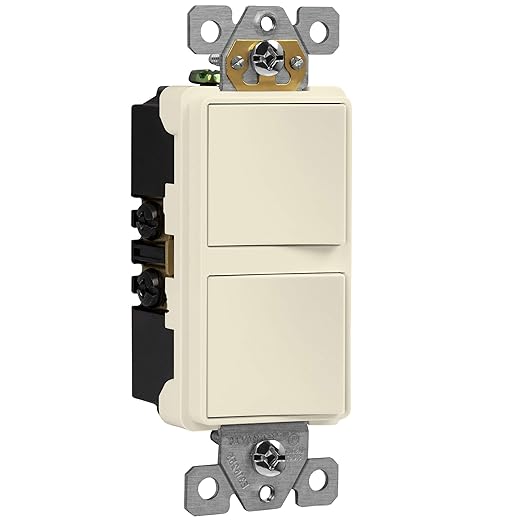 ENERLITES Double Paddle Rocker Decorator Switch, Gloss Finish, Ground Terminal, Clamp-Type Wiring, Copper Wires Only, Single Pole, Residential/Commercial Grade, 15A 120-277VAC, 62834-LA, Light Almond