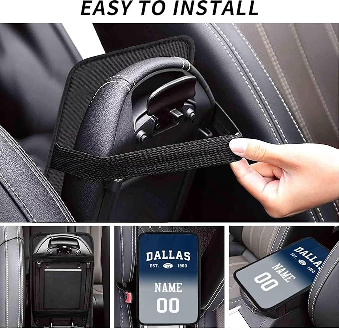 Custom Car Armrest Cover,Add Personalized Name and Number As Gifts for Loyal Football Fans,Auto Center Console Pad Car handrail Box Cushion,Fit for Most Car