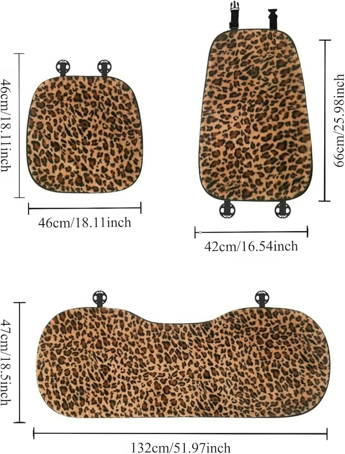 Leopard Print Car Seat Covers Fluffy Front Rear Car Seat Covers Set Lumbar Support Pillow Car Accessories for Women (backrest)