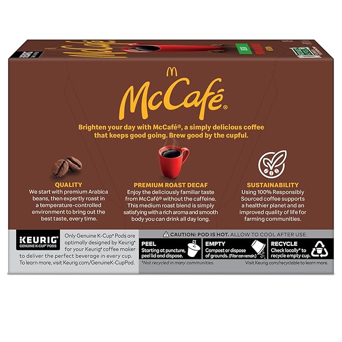 McCafe Premium Roast Decaf Coffee, Single Serve Keurig K-Cup Pods, Decaffeinated, 60 Count, (6 Packs of 10)