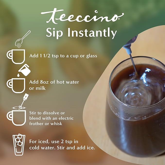Teeccino Instant Organic French Roast Herbal Coffee – 33 servings – Instant Chicory Coffee Alternative with Microground Ramón Seeds That’s Prebiotic, Caffeine-Free & Acid Free - 3.53 ounces