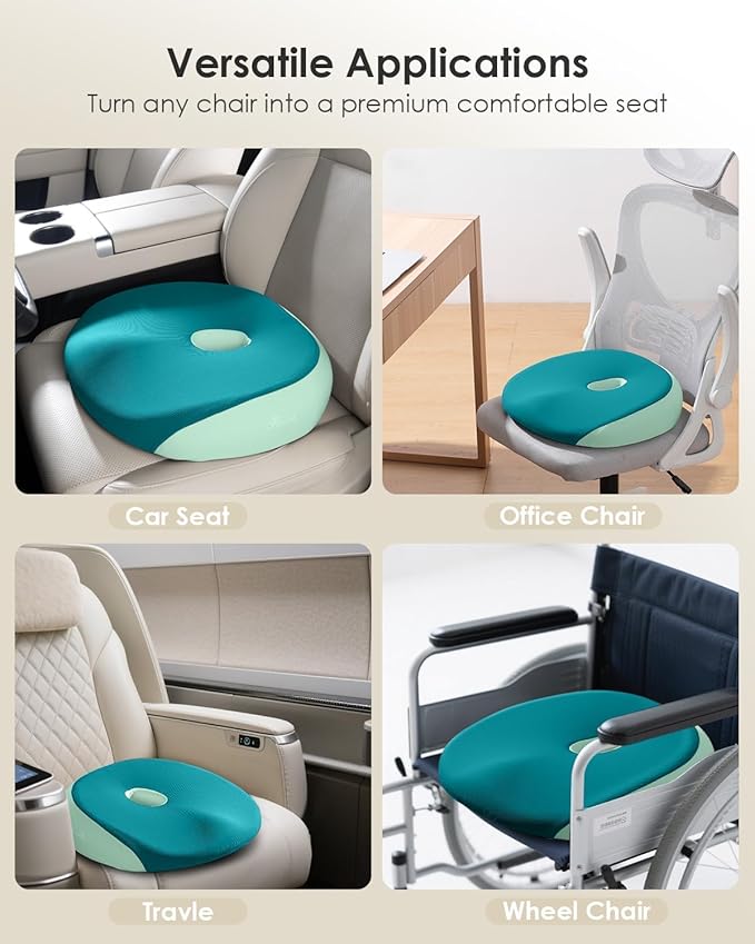 FLORICH Large Car Seat Cushion for Long Sitting, Ergonomic Memory Foam Driving Seat Cushion for Back & Sciatica Pain Relief, Non-Slip Washable Seat Cushion for Car, Driver, Office-Green