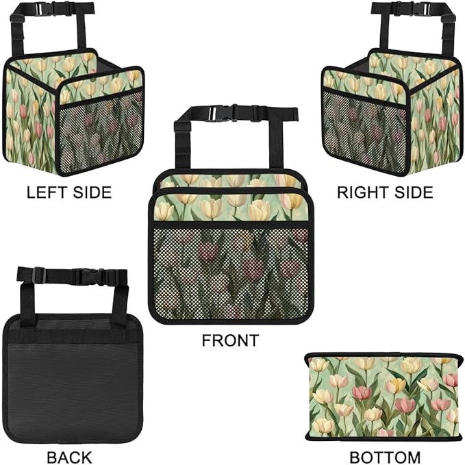 Pastel Tulip Green Car Backseat Organizer PU Leather Automotive Back Seat Storage Bag Universal Hanging Garbage Box Travel Accessories Foldable