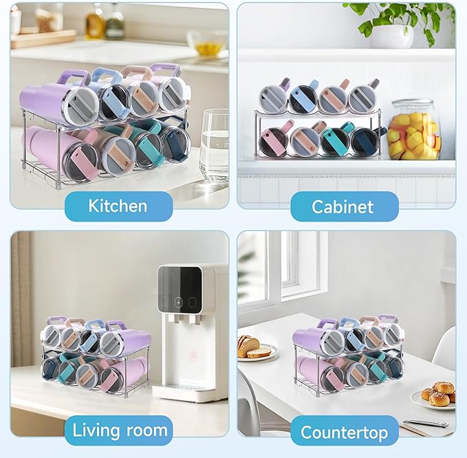 Larger Water Bottle Organizer for Stanley 40 oz Tumbler, Stackable Water Bottle Holder Rack for Cabinet, Kitchen Storage Organizer for for Stanley Cup Accessories, Tumbler Storage Holder,2 Pack