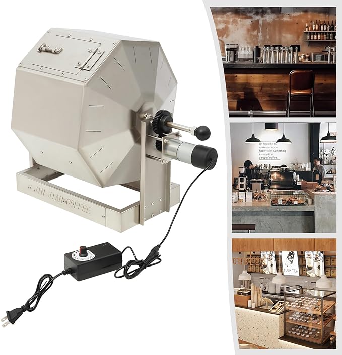 14.5L Coffee Roaster Machine for Home Use, Stainless Steel Electric Coffee Bean Roaster with Speed Controller 5-45 RPM, Peanut Roasters Gas Burner Drum Type