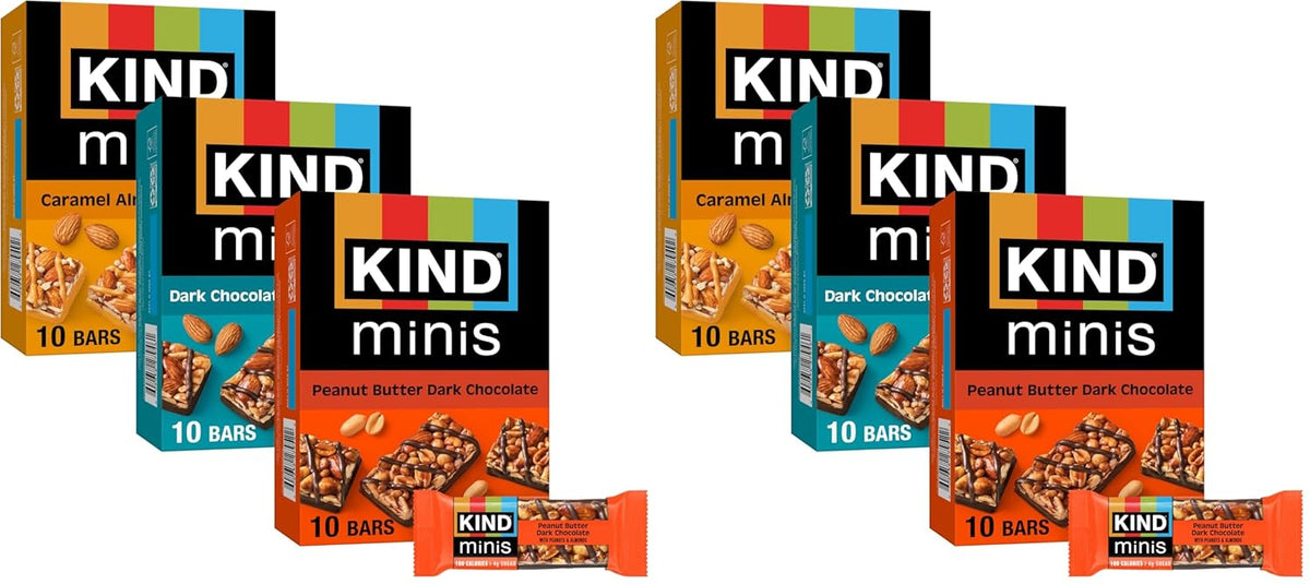 KIND Mini Snack Bars Variety Pack, Gluten Free, Low Sugar, Low Calorie Snacks, Dark Chocolate Nuts & Sea Salt, Peanut Butter Dark Chocolate, Caramel Almond & Sea Salt, 30 Count