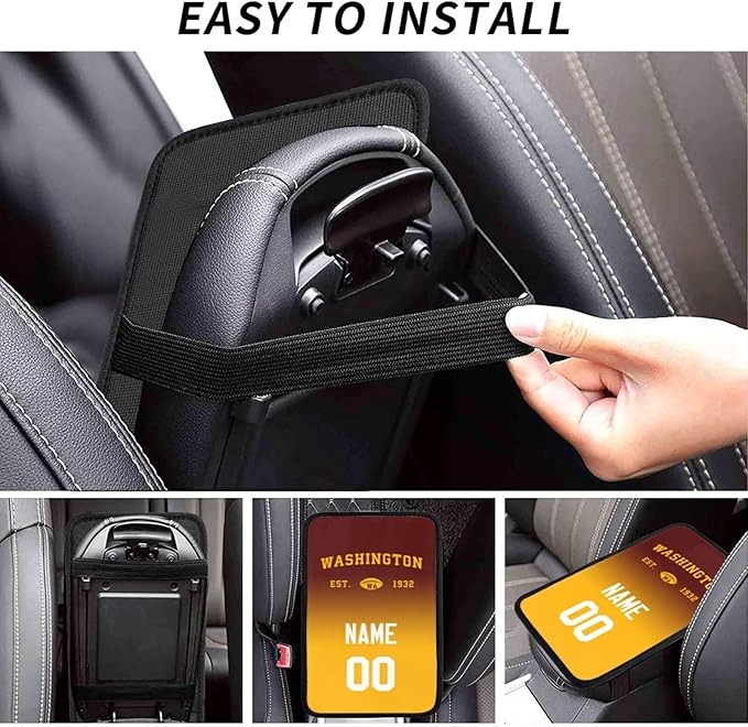 Custom Car Armrest Cover,Add Personalized Name and Number As Gifts for Loyal Football Fans,Auto Center Console Pad Car handrail Box Cushion,Fit for Most Car