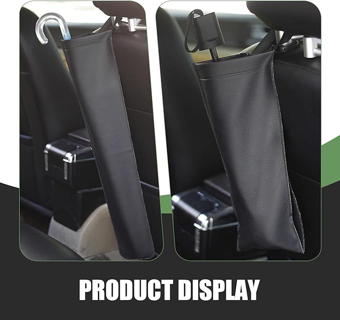 Car Umbrella Storage Cover, 23.6" x 6.1" Waterproof Leather Foldable Umbrella Holder, Hanging Storage Bag for Long/Short Umbrellas, Universal Seat Back Organizer for Cars (Black)