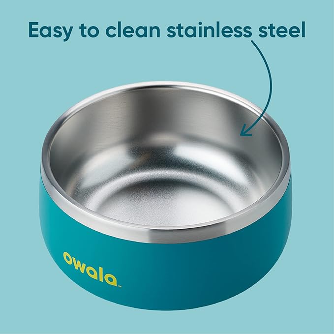 Owala Pet Bowl - Durable Stainless Steel, Food and Water Bowl for Dogs, Cats, and All Pets, Non-Slip Base, 24oz, Teal (Turquoise & Caicos)