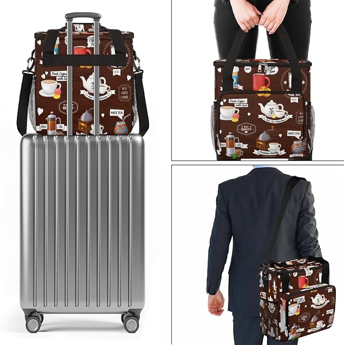 Coffee Culture Maker Carring Bag Cafe Travel Carrying Storage Tote Compatible with Keurig K-Mini or Plus Portable Single Serve Brewer Case Pockets for K-cup Pods