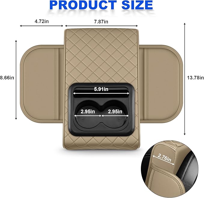 NUWQICD Center Console Cover Leather Armrest Cover Fit for Nissan Altima 1993-2025 Middle Console Cushion with Storage Box&Cup Holder & Phone Slot(Beige)