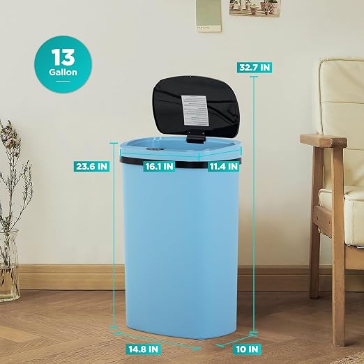 PayLessHere | 13 Gallon Plastic Trash Can | Blue | Automatic Touchless Lid with Motion Sensor | Kitchen Garbage Can with Waterproof Design | for Home, Office, Bathroom | Pack of 1