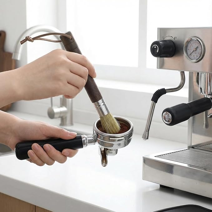 2 PCS Coffee Grinder Cleaning Brush with Natural Wood Walnut Handle and Natural Boar Bristle Espresso Machine Cleaner Tool Barista Brush with Hanging Loop Accessories for Coffee Bar Home
