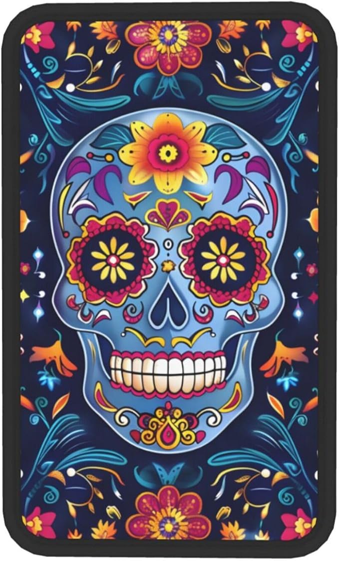 Funny Sugar Skulls Flower Car Center Console Cover Universal Car Armrest Cover Waterproof Auto Armrest Seat Box Mat Protector Decor Car Center Console Cushion Pad for Most Vehicle SUV Truck Car