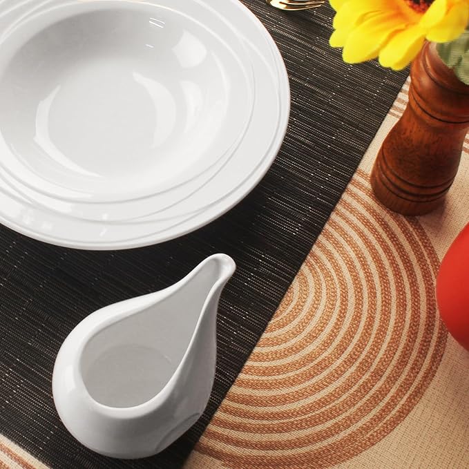 Gravy Boat Small Creamer Pitcher Set, Coffee Milk Gravy Boat, Fine Porcelain With Lip Spout, For Gravy, Warming Sauces, Salad Dressings, Milk, More, Microwave & Freezer Safe (Set of 4)