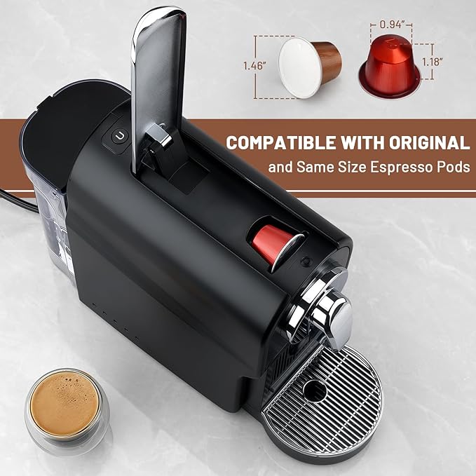 Mini Espresso Machine for Nespresso Original Pods, 20 Bar High Pressure Pump for Espresso and Lungo, One-Touch Operation, 22oz Removable Water Tank