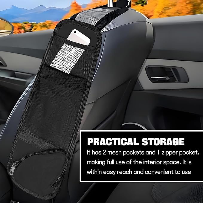Hovom Car Seat Storage Hanging Bag, Multi-Pocket Car Seat Side Organizer, Multifunctional Mesh Pocket Auto Front Seat Organizer for Phone Wallet Glasses, Universal Car Accessories (Black, 1PCS)