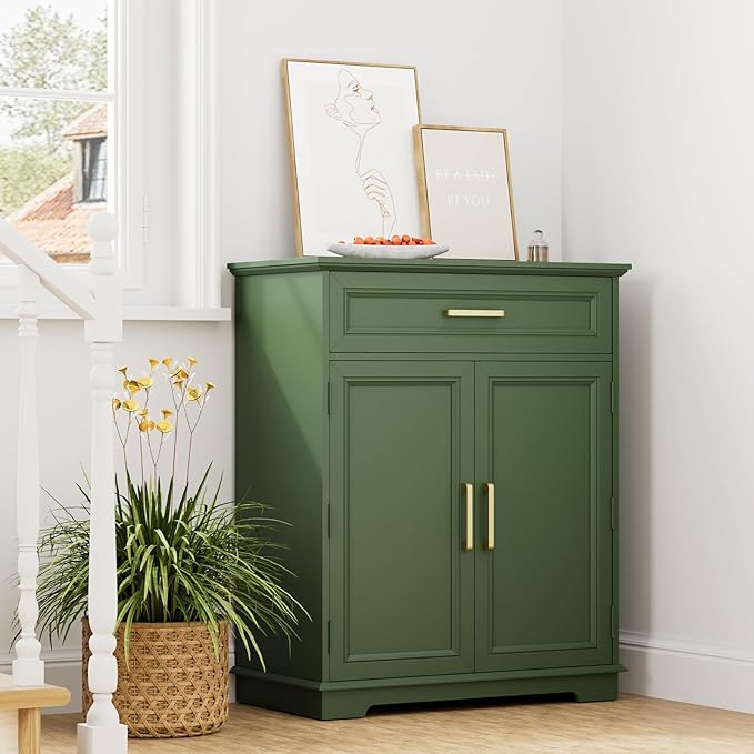 Kitchen Storage, Modern Floor-Standing Sideboard, Freestanding Cabinet Suitable for Living Room or Hallway, Green