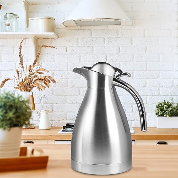 34 oz Food-grade Stainless Steel Thermal Carafe/Double Walled Vacuum Insulated Coffee Pot with Press Button Top, 12+ Hrs Heat&Cold Retention for Coffee,Tea,Beverage etc (1.0L)