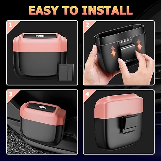 2 Pack Car Trash Can with Lid, Built-in Storage Garbage Bag, Vehicle Trash Accessories for Interior, Mini Garbage Bin for Automotive, Home, Office, Kitchen, with 60pcs Trash Bags