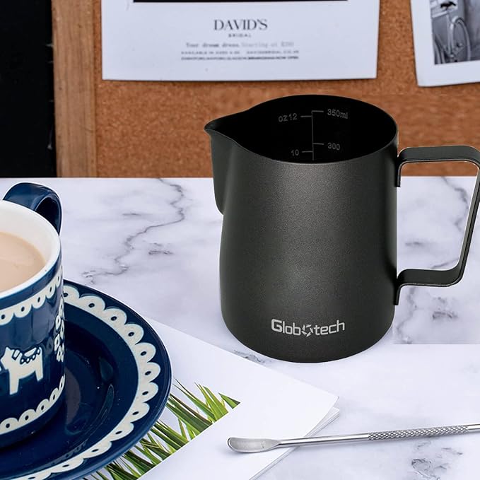 Espresso Frothing Pitcher Stainless-steel Jug - Coffee Frother Cup Milk Frothing Pitcher Froth Cup Latte Art Work Froth Steam Pitcher 20 Oz Black 600ml