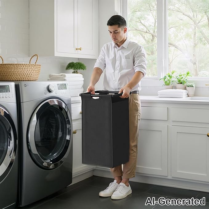 Herture Laundry Hamper with Shelf, Laundry Basket 4 Section, Laundry Sorter with Pull-Out Removable Large 4 Color Bags and Movable Wheels, Metal Frame, 4 x 15.87 Gallons (60L), Black PF07XLK