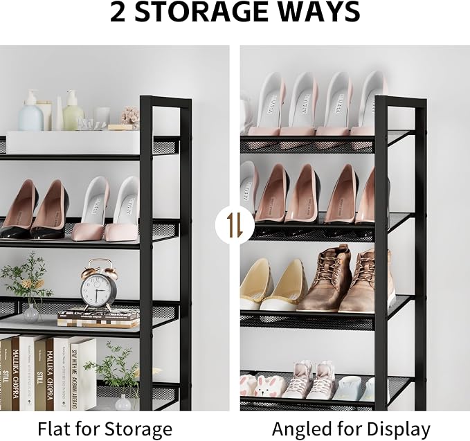 Shoe Rack, 10-Tier Metal Shoe Organizer, Tall Shoe Rack for Closet,entryway,Garage, with Adjustable Flat or Angled Shelves, 42-50 Pairs,Shoes that can accommodate The Whole Family.