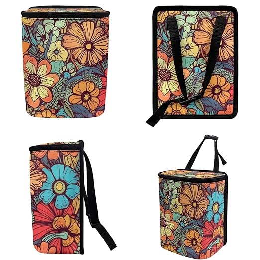 DISNIMO Abstract Groovy Flower Car Trash Can Bin with Lid Large Car Garbage Can Leakproof Mini Car Accessories Trash Bin Car Dustbin Organizer Container for Car Office Home