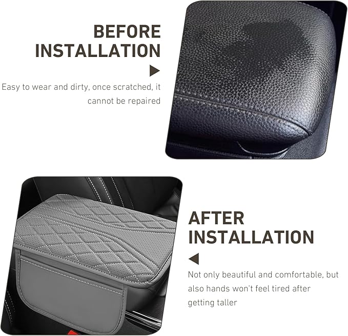 Car Center Console Cover, Leather Arm Rest Cover with Storage Bags, Multi-Functional Armrest Storage Box pad, Universal Interior Accessories for SUV, Sedan, Truck (Grey)