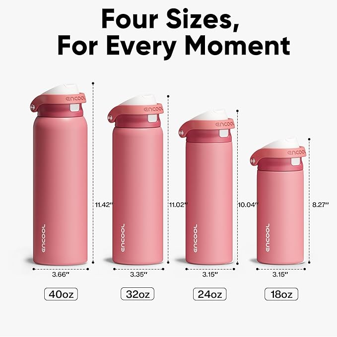 ENCOOL Leakproof Insulated Water Bottle with Straw Dual-Sip Water Bottle Bag-Safe Design for Work, Commute & Gym – Keeps Drinks Cold All Day, 32 oz, Vermilion