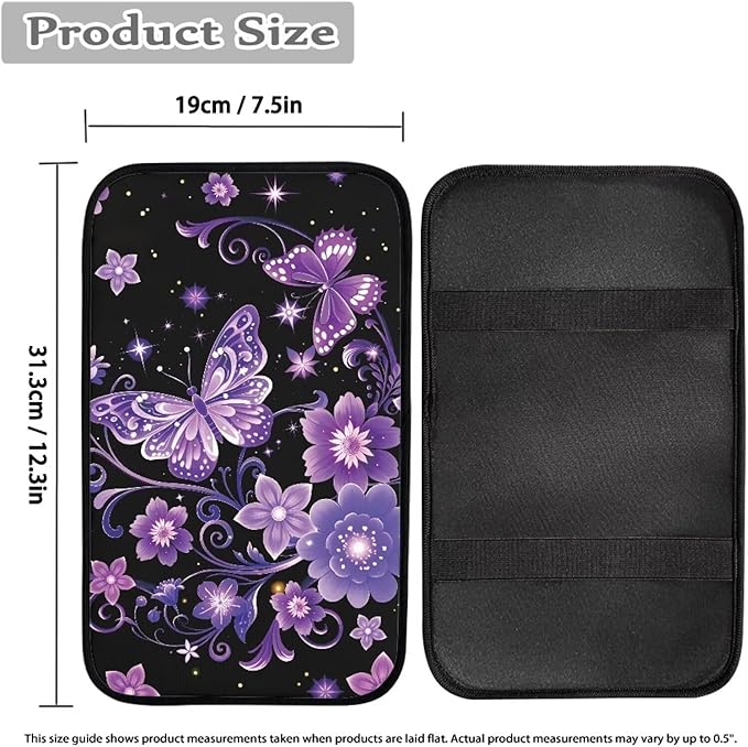 Purple Butterfly Car Console Covers Armrest Console Cover Soft Car Center Console Cover Accessories Protect from Pet Claws Universal Cars Interior Accessories Decoration