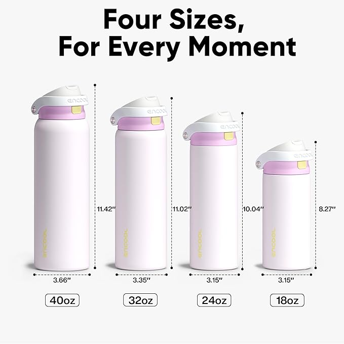 ENCOOL Leakproof Insulated Water Bottle with Straw Dual-Sip Water Bottle Bag-Safe Design for Work, Commute & Gym – Keeps Drinks Cold All Day, 32 oz, Lemonade Pink