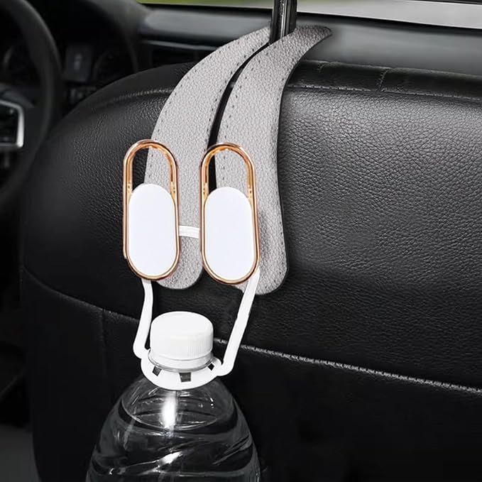 2PCS Car Seat Headrest Hook, Leather Dual Hook Vehicle Seat Back Storage Organizer for Purse Handbag Umbrella, Auto Backseat Groceries Hanger Holder, Universal for Truck SUV Sedan (Beige)