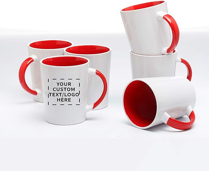 Custom Ceramic Latte Coffee Mugs by Albany 13 oz. Set of 10, Personalized Bulk Pack - Perfect for Coffee, Tea, Espresso, Hot Cocoa, Other Beverages - Red