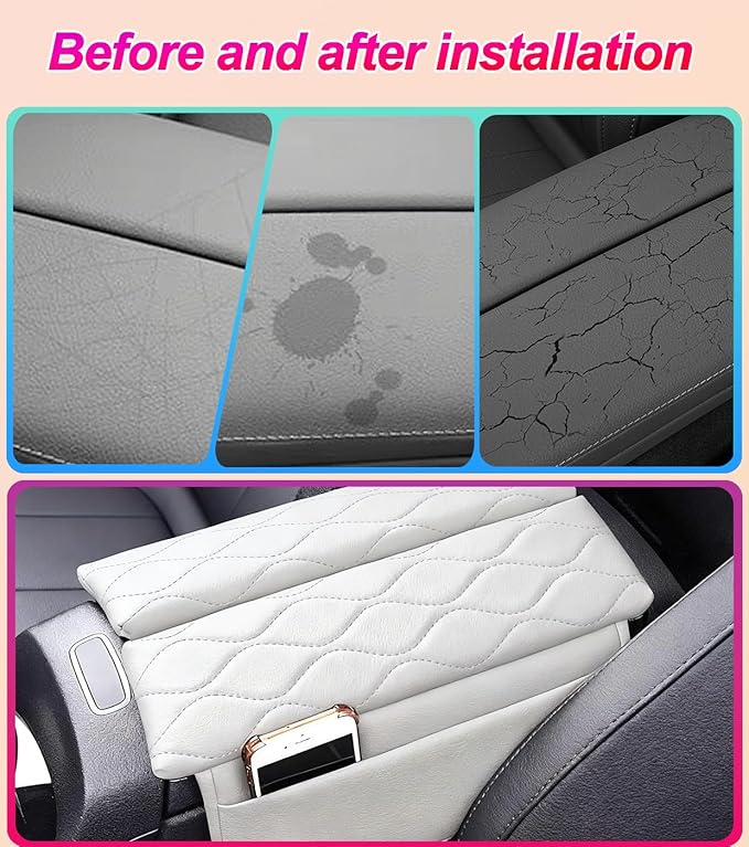 Egreat Center Console Armrest Cover for Mercedes Benz GLE 350 450 W167, GLS 450 X167 2020-2025, Leather Armrest Console Cover with Side Storage Pockets (for GLE GLS-White)