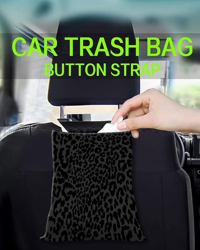 Car Garbage Can, Hanging Car Trash Can Bag for Cute Back Seat Organizer, Luxury Black Leopard