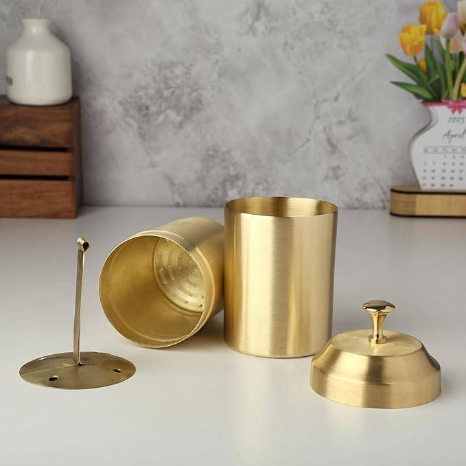 Brass Coffee Filter 350ml Single Cup Pour Over Brewer with Stand, Reusable Matte Brass Eco Friendly Drip Filter